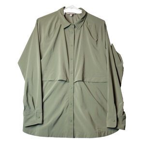 Athleta Northstar Olive Green LS Featherweight Stretch Snap Up Shirt Women's M